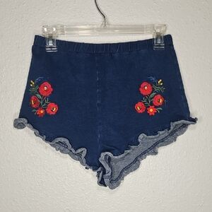 Forever 21 Embroidered Red Yellow Blue & Green  Ruffled Booty Shorts Small